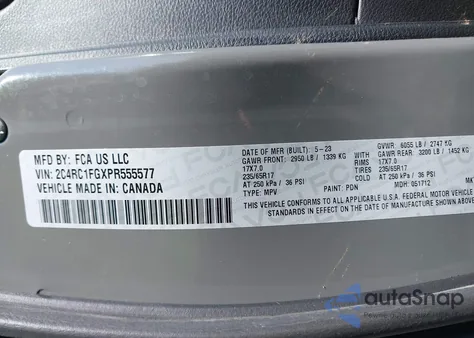 2023 Chrysler Pacifica Touring from USA, damaged, VIN 2C4RC1FGXPR555577